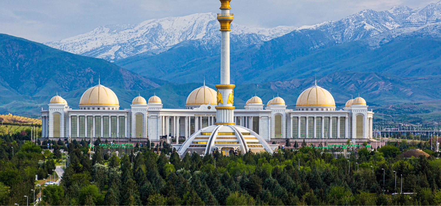 Independence monument and National Library in Ashgabat, Turkmenistan