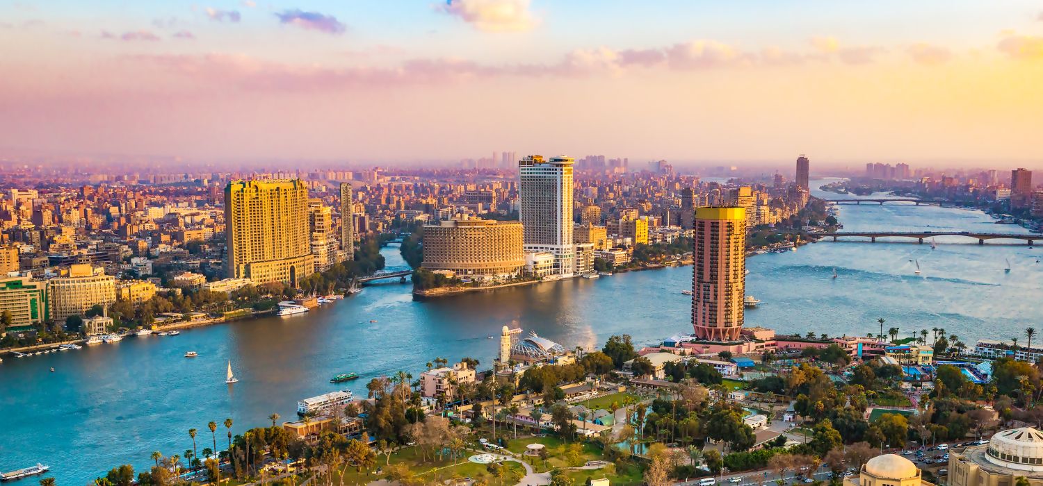 Panorama of Cairo cityscape taken during the sunset from the famous Cairo tower, Cairo, Egypt