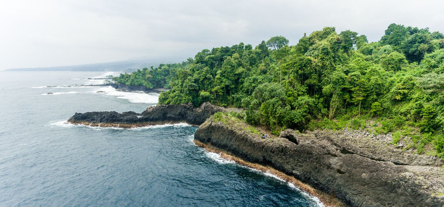 The unique coast and jungle of Equatorial Guinea in Central Africa with an aerial view