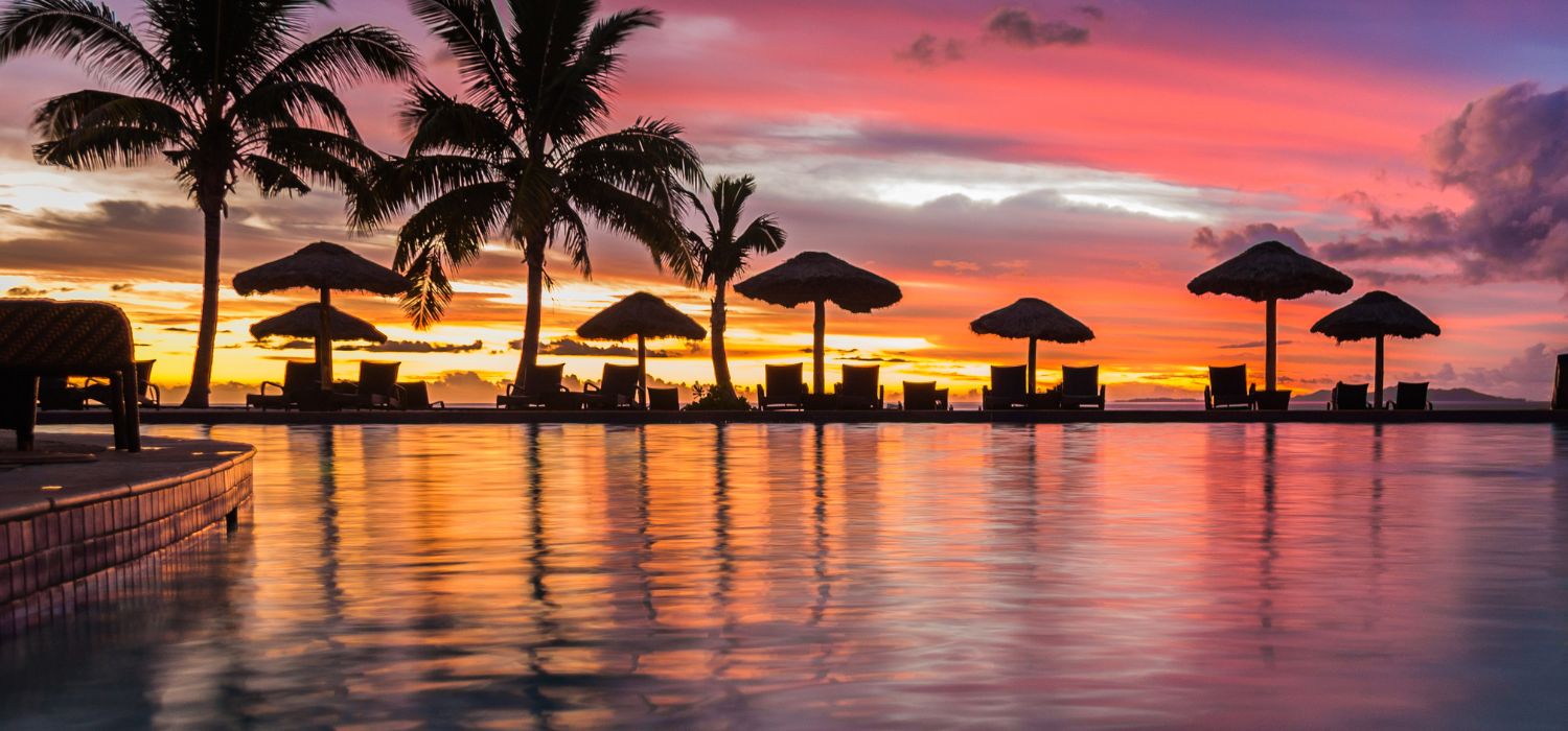 A beautiful sunset reflecting in the water in Fiji