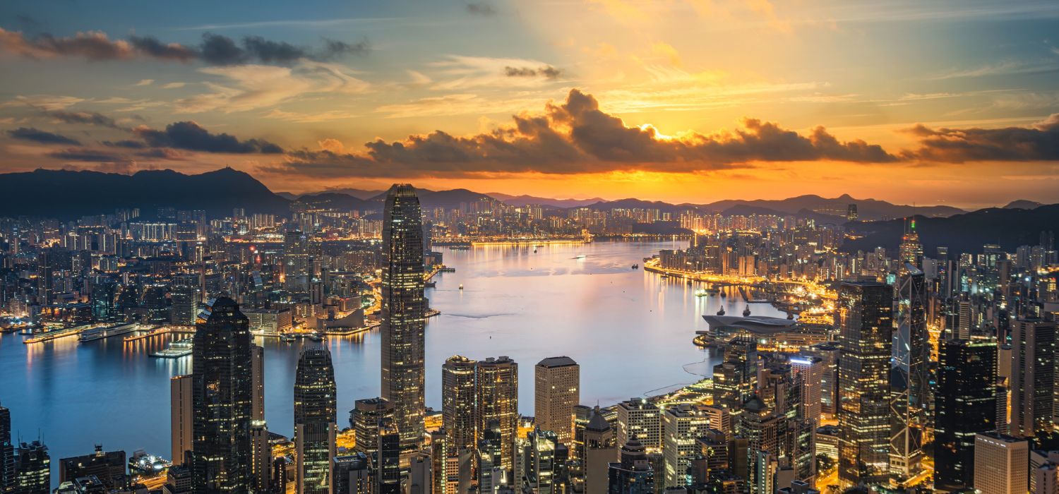 Hong Kong city view from peak at SunSet