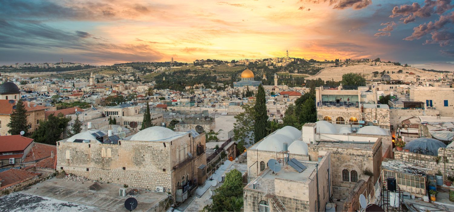 Jerusalem with the dome of the al-Aqsa MosqueMosque and the Mount of Olives