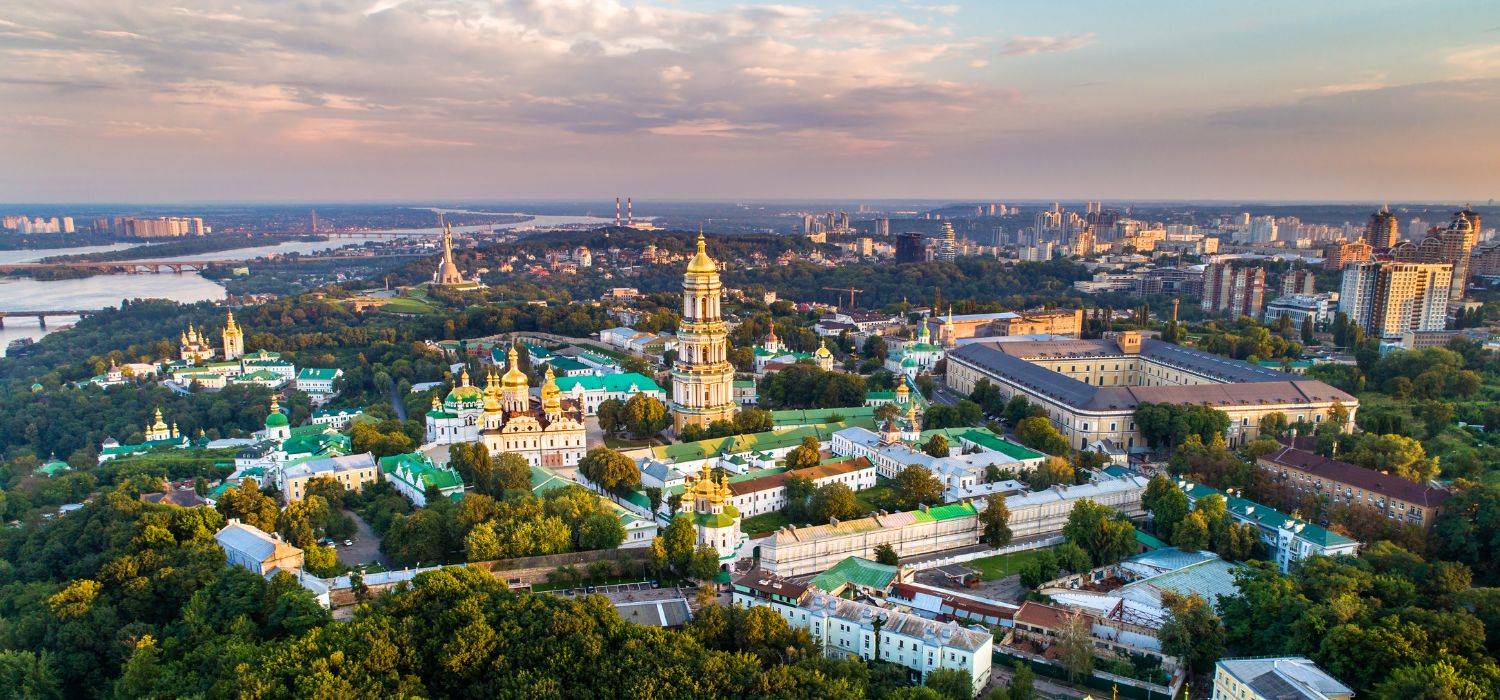 Aerial view of Pechersk Lavra in Kiev. A UNESCO world heritage site in Ukraine