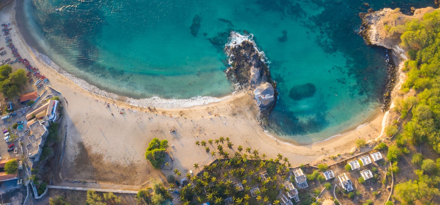 Aerial view of Tarrafal beach in Santiago island in Cape Verde - Cabo Verde