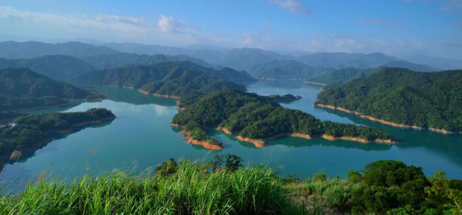 Thousand Island Lake from Shiding Crocodile Island at Feitsui Dam in Shiding District, New Taipei, Taiwan