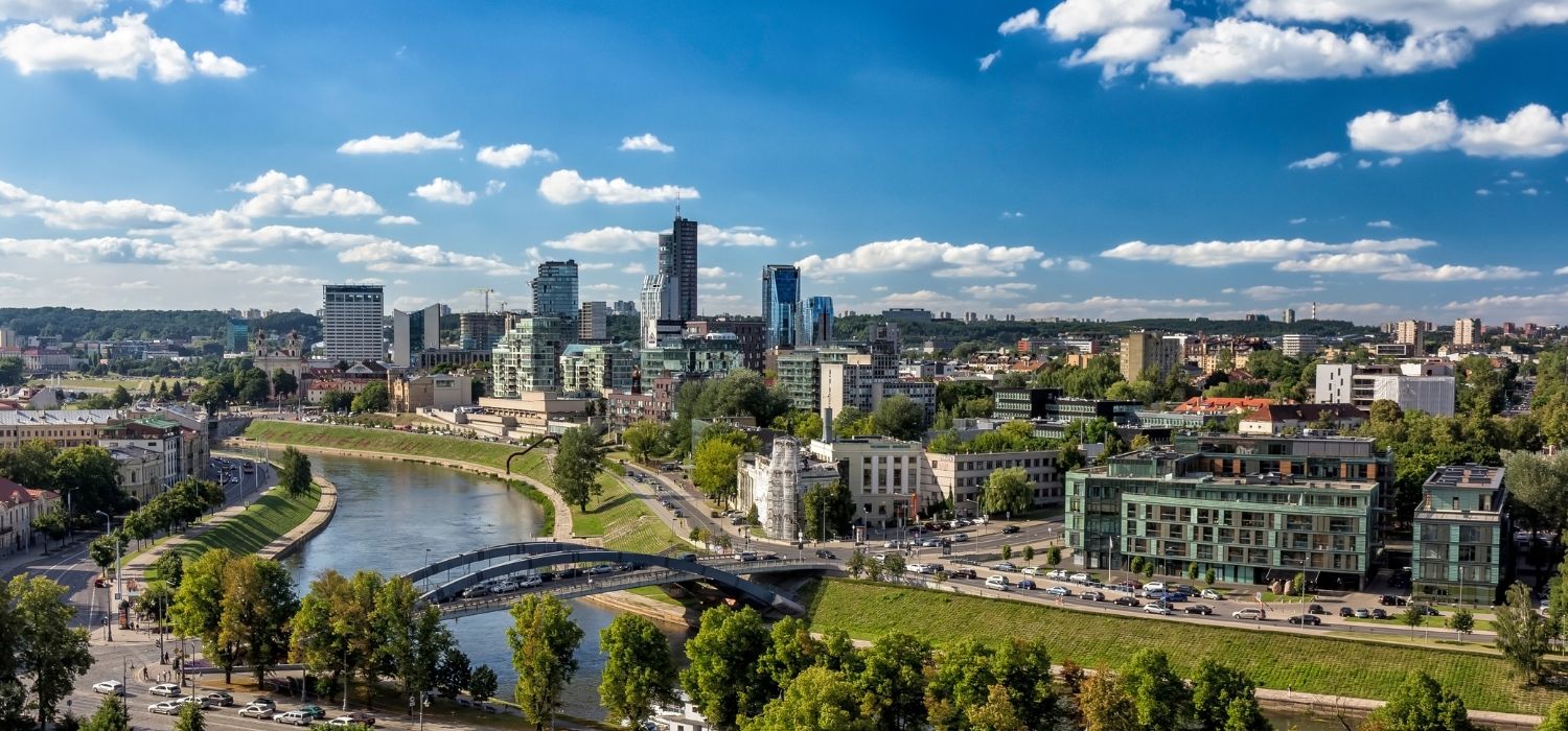 Aerial view from the Gediminas Tower on Vilnius city center, Lithuania