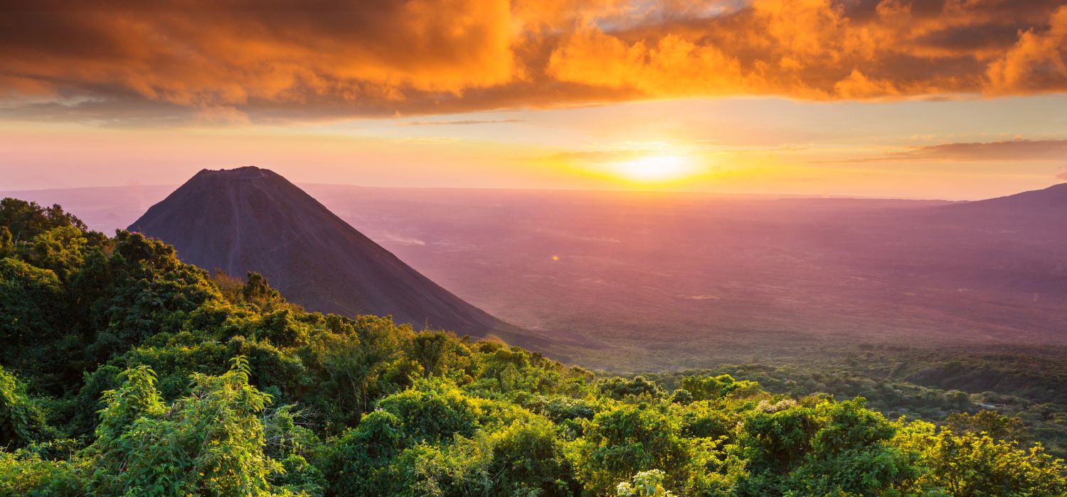 Beautiful volcano in Cerro Verde National Park in El Salvador at sunset