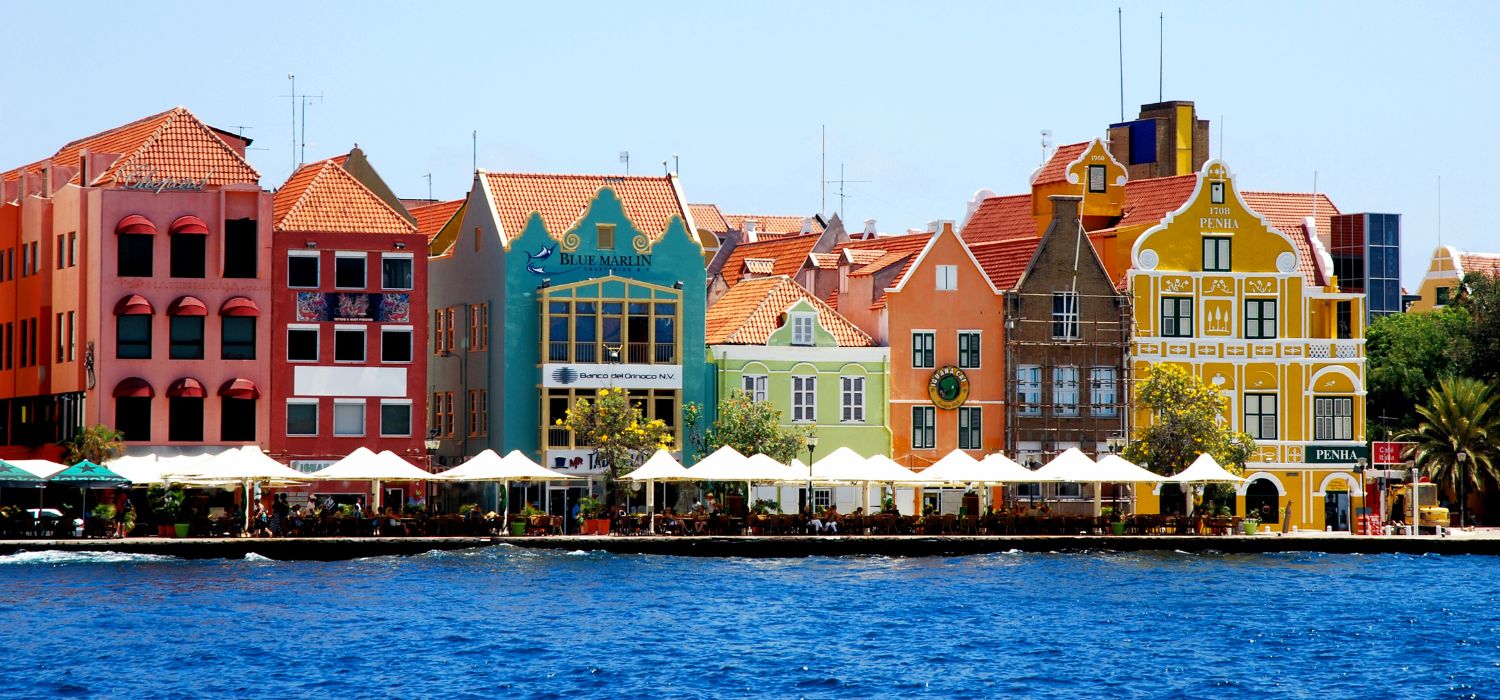 This shot highlights Willemstad's colorful architecture